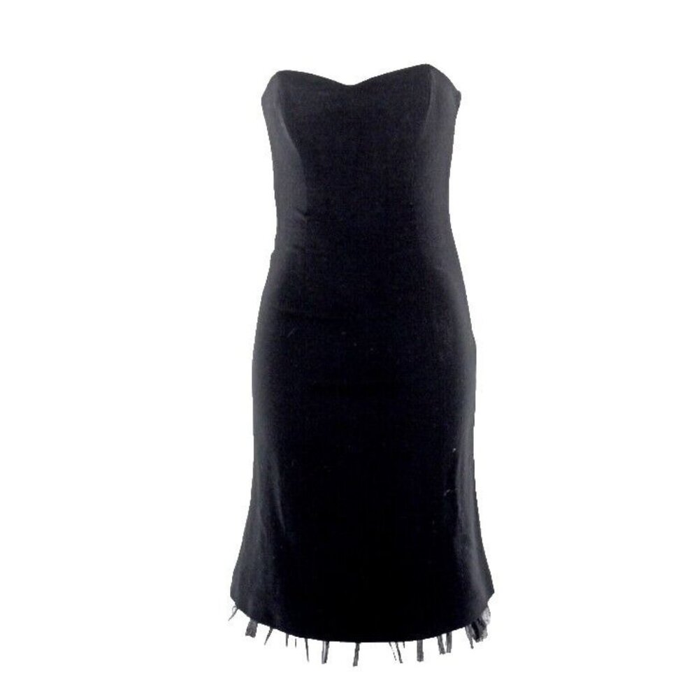 Moschino Sz 8 US Black Crepe Tulle Slip Strapless 100% Wool Fit Flare Dress